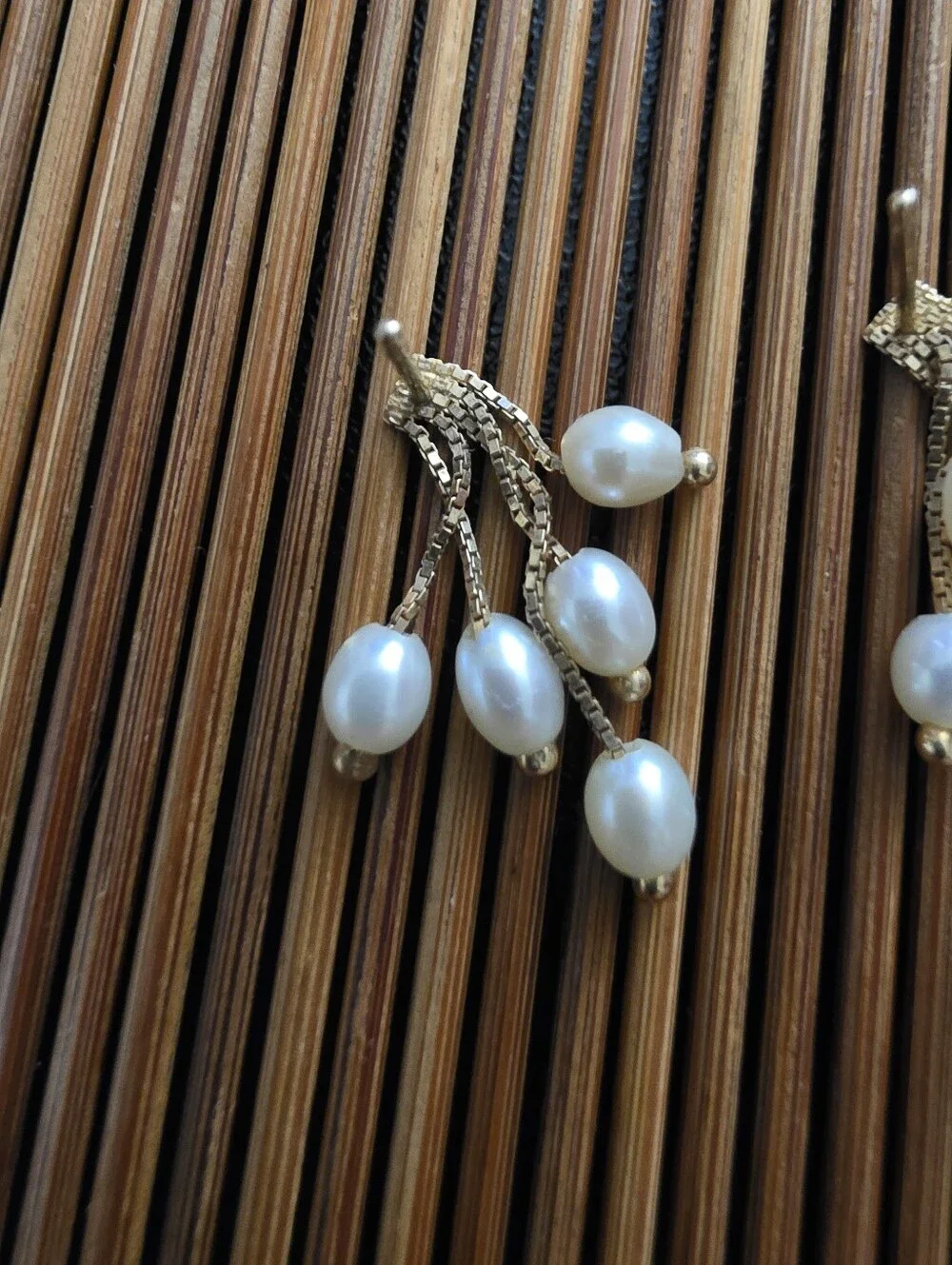 14k Pearl Yellow Gold Dangle Earrings (Vintage)